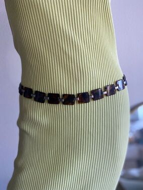 Vintage 70’s Tortoiseshell Resin Metal Link Waist Chain Belt - Brown O/S